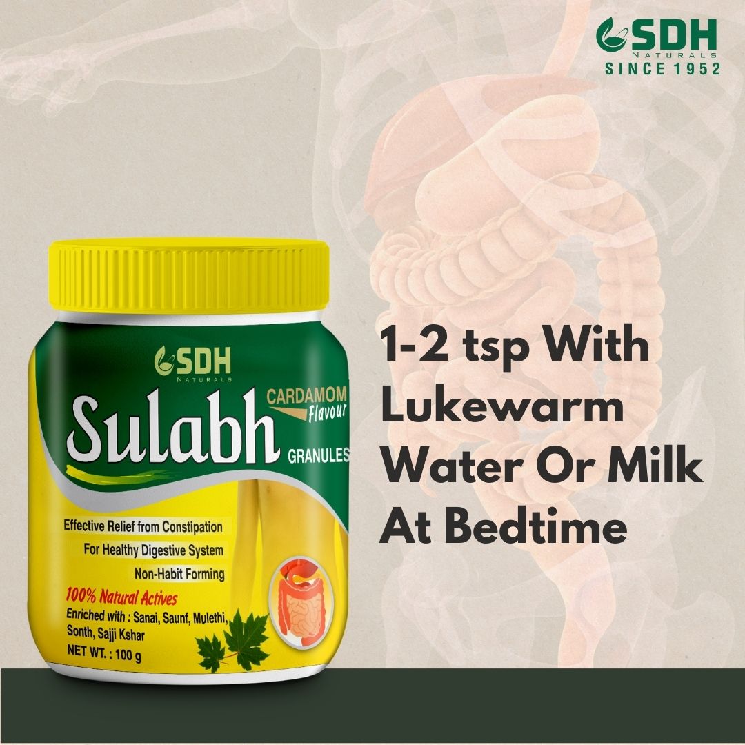 SDH Naturals Sulabh granules I 100% Ayurvedic Supplement for Constipation (Kabz) I Relieves acidity & gas. Non-habit-forming herbal formula, helps improve digestion, Churna Powder, safe and laxative.