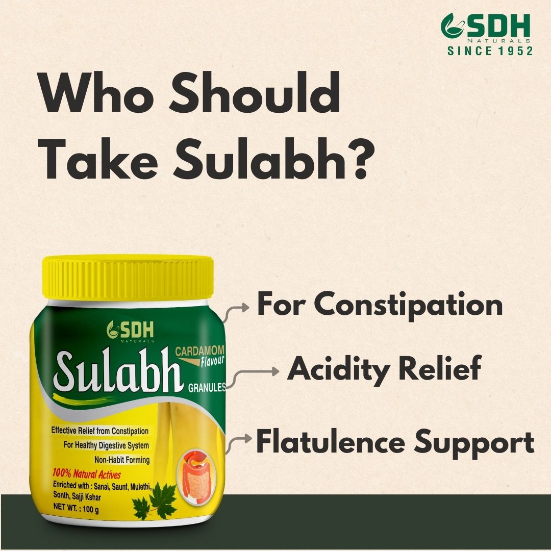 SDH Naturals Sulabh granules I 100% Ayurvedic Supplement for Constipation (Kabz) I Relieves acidity & gas. Non-habit-forming herbal formula, helps improve digestion, Churna Powder, safe and laxative.