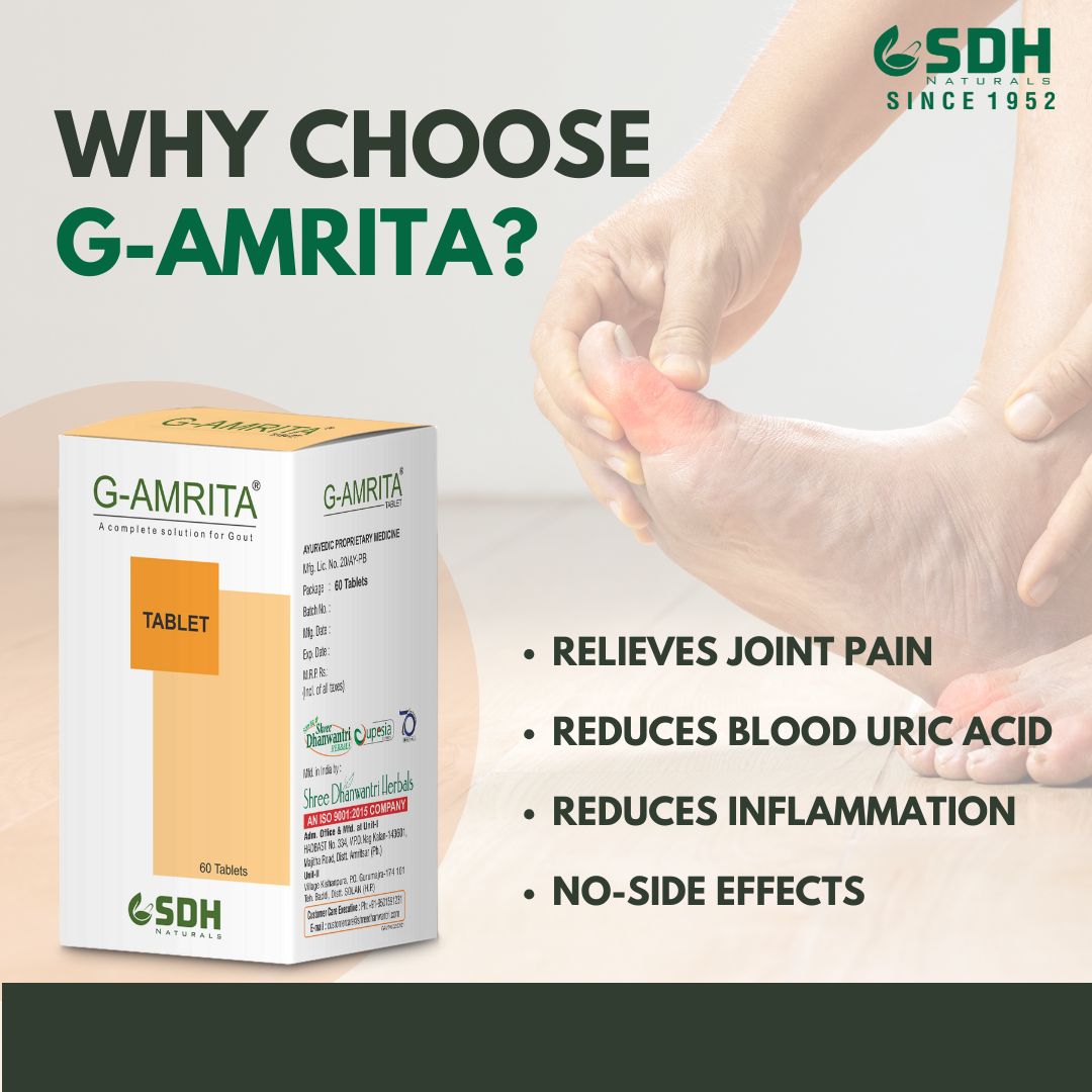 SHREE DHANWANTRI HERBALS Naturals G Amrita Helps In Gout,Joint Pain Relief By Healthy Uric Acid Level,Helps Reduce Swelling&Pain,Natural Supplement For Joint Care , Ayurvedic Tablets