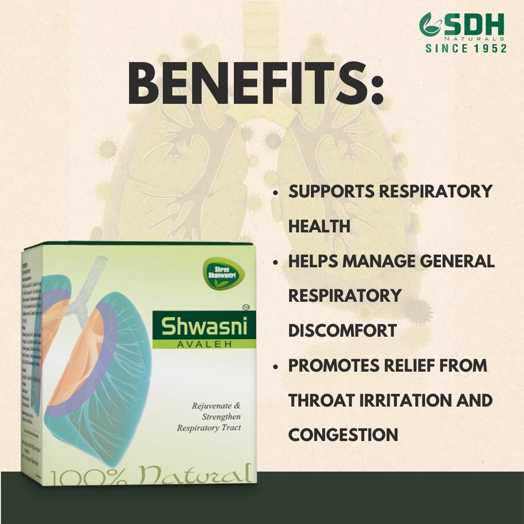 SDH Naturals Shwasni Avaleh provides relief in Throat irritation, For Easy breathing. Helps in allergic respiratory problems, Chest congestion, Cough, Cold pack of 500 gm (2x250gm)