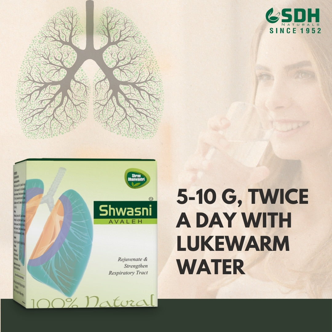 SDH Naturals Shwasni Avaleh provides relief in Throat irritation, For Easy breathing. Helps in allergic respiratory problems, Chest congestion, Cough, Cold pack of 500 gm (2x250gm)