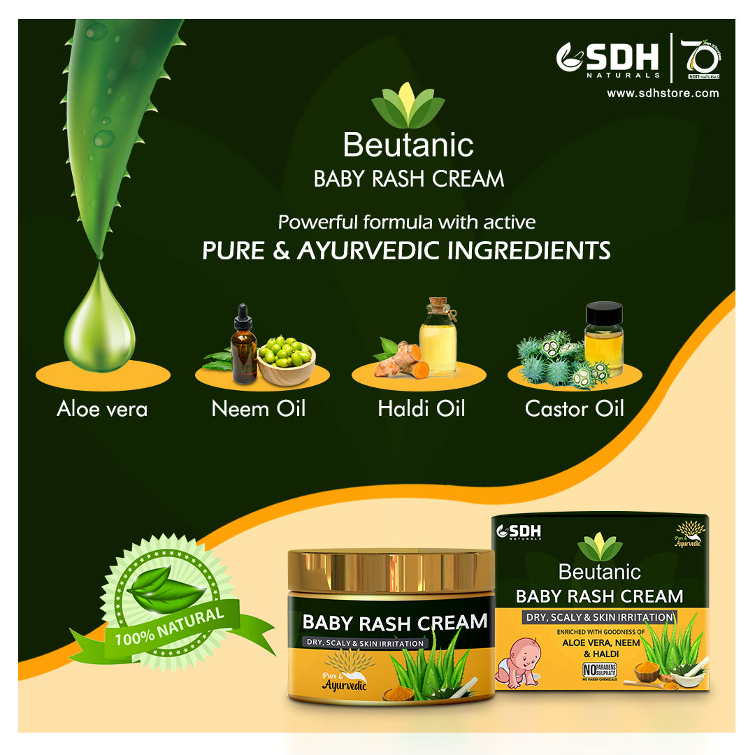 SDH Naturals Beutanic Baby Rash Cream Enriched With Goodness Of Aloe Vera, Neem & Haldi