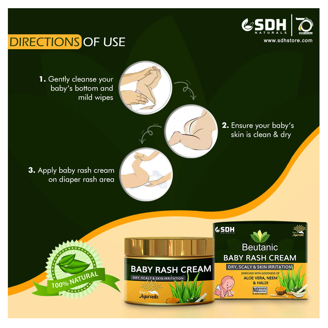 SDH Naturals Beutanic Baby Rash Cream Enriched With Goodness Of Aloe Vera, Neem & Haldi