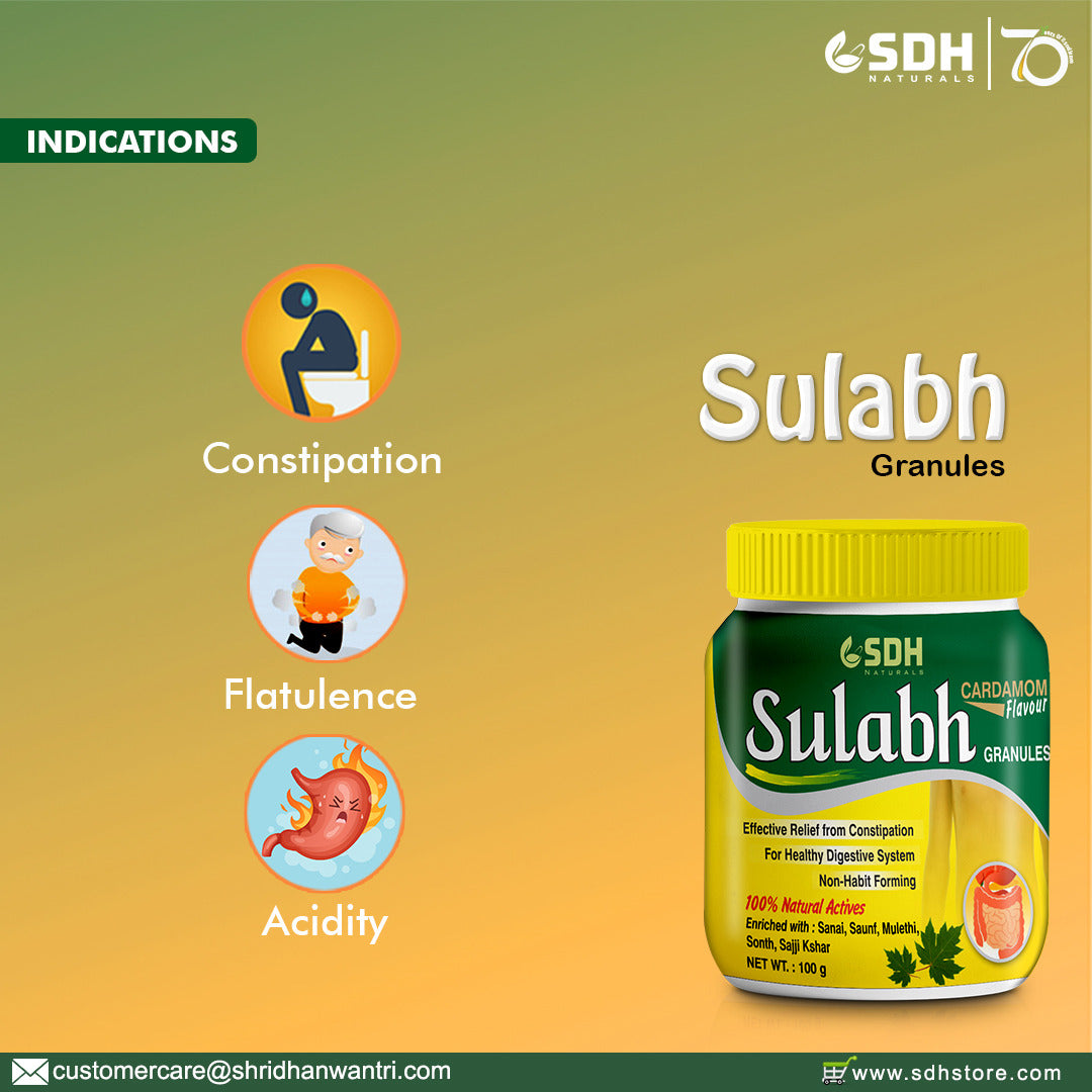 SDH Naturals Sulabh granules 100 % Ayurvedic Supplement for Constipation, Kabz, relives Acidity & Gas. Non habit forming herbal formula, helps improve digestion, Churna Powder safe LaxativG