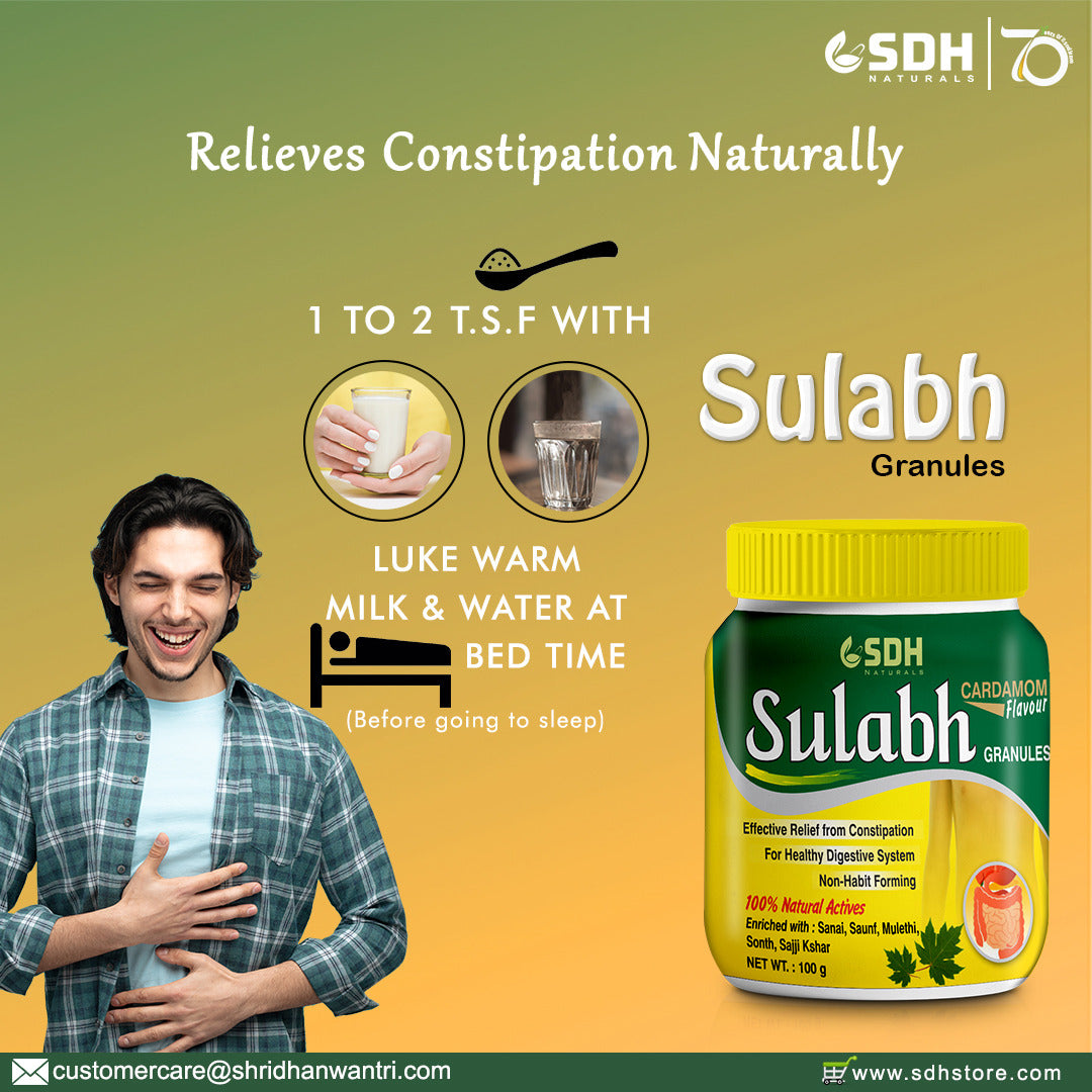 SDH Naturals Sulabh granules 100 % Ayurvedic Supplement for Constipation, Kabz, relives Acidity & Gas. Non habit forming herbal formula, helps improve digestion, Churna Powder safe LaxativG