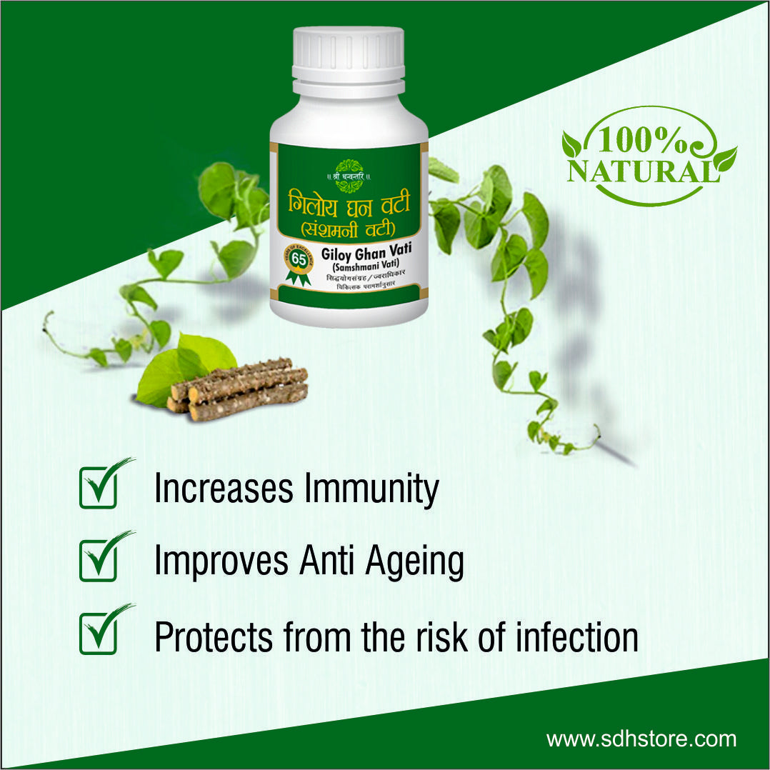 Giloy Ghan Vati - Combats Joint Pain, Addresses Fever Conditions, and Targets Various Infections